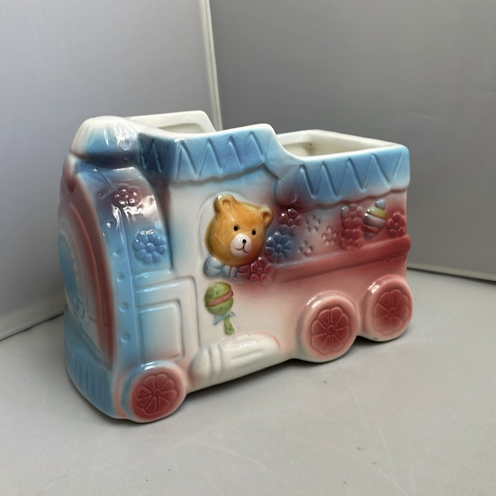 Vintage Ceramic Bear Truck Planter Train Planter Teddy Bear‎ Nursery Planter
